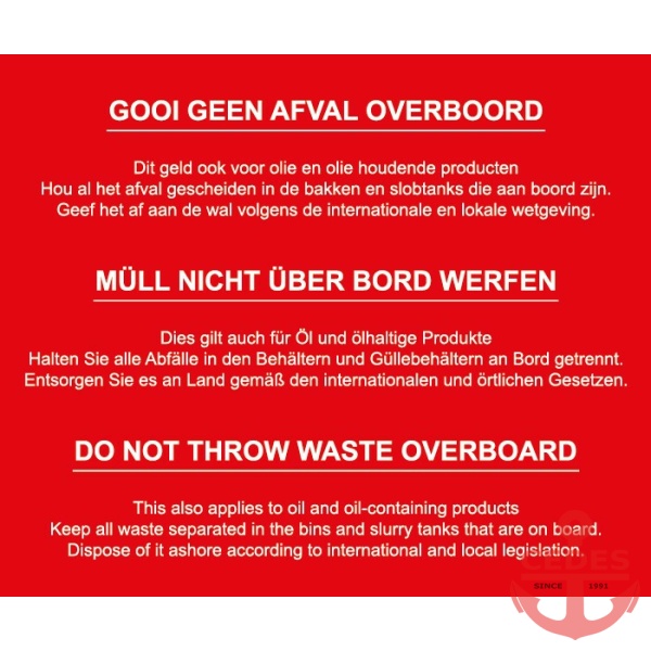 Sticker gooi geen afval overboord